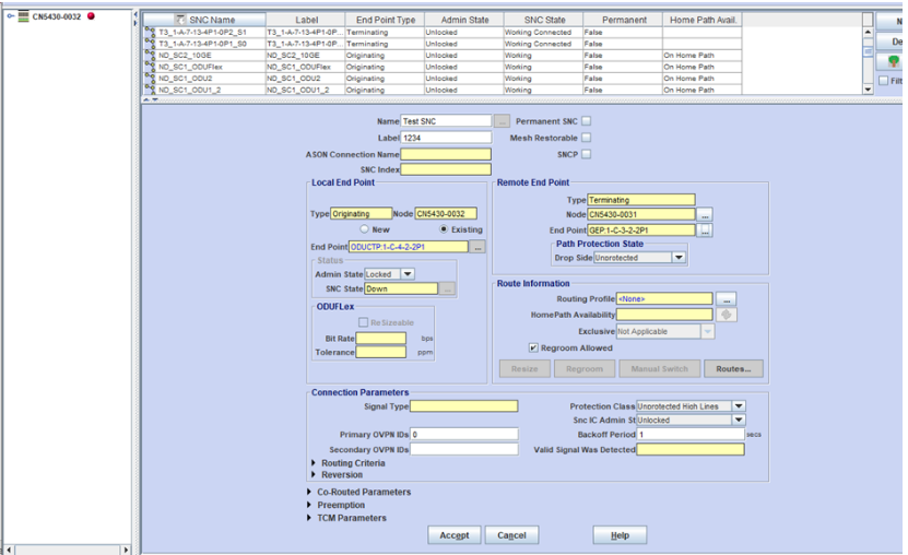 CN 5400: Procedure to create 1+0 SNC in 5400 using NM.