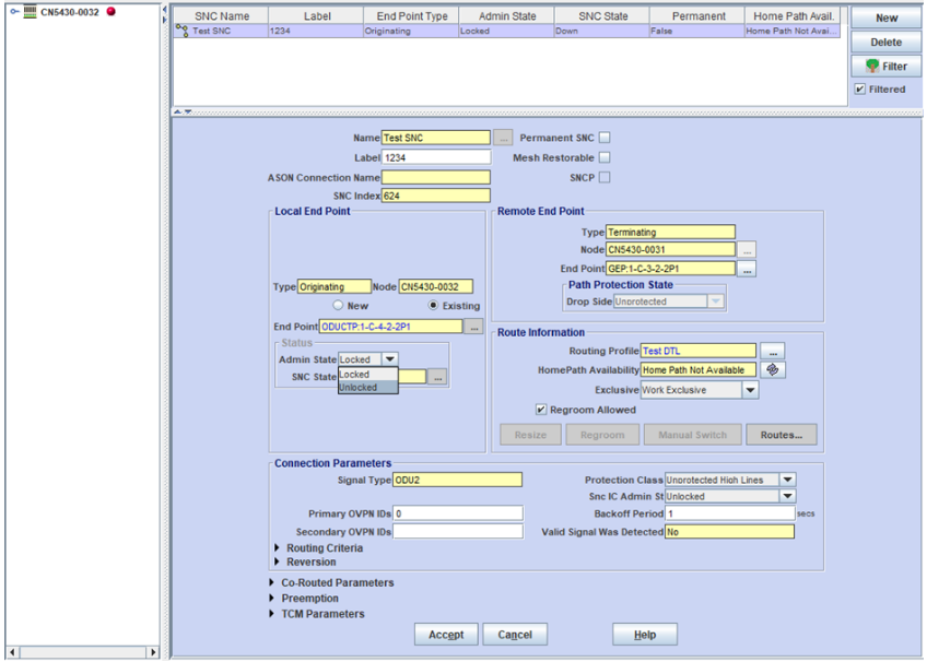 CN 5400: Procedure to create 1+0 SNC in 5400 using NM.