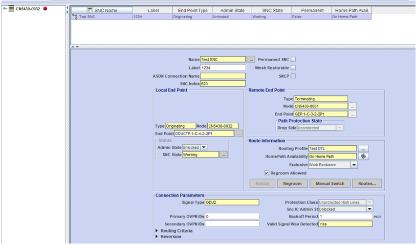 CN 5400: Procedure to create 1+0 SNC in 5400 using NM.
