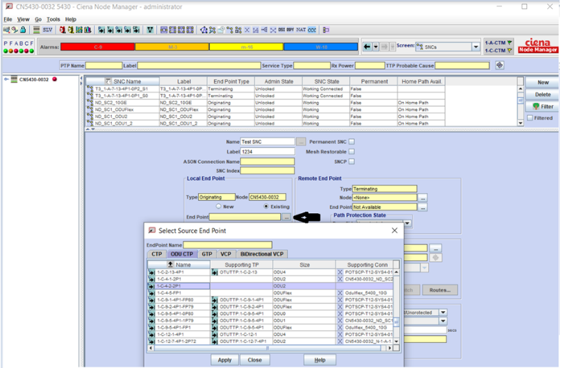 CN 5400: Procedure to create 1+0 SNC in 5400 using NM.