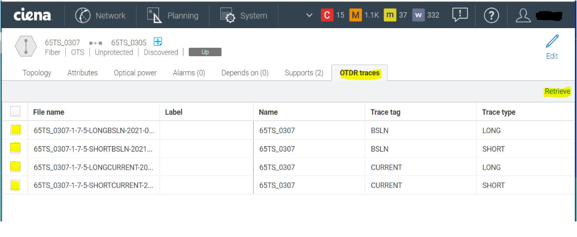 MCP: Unable to retrieve latest OTDR trace from node