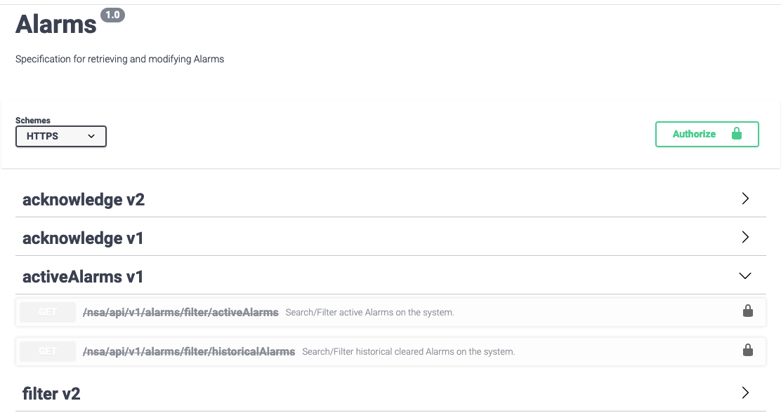 MCP: Swagger Alarms API page activeAlarms v1 is listed as deprecated ...