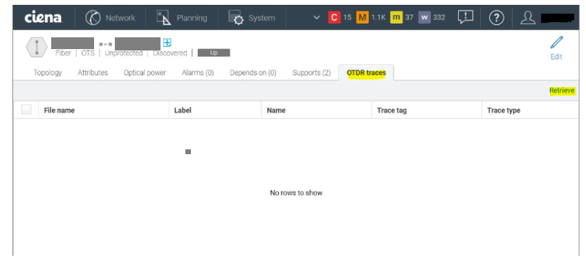 MCP: Unable to retrieve OTDR traces or open in fiber plant map of MCP