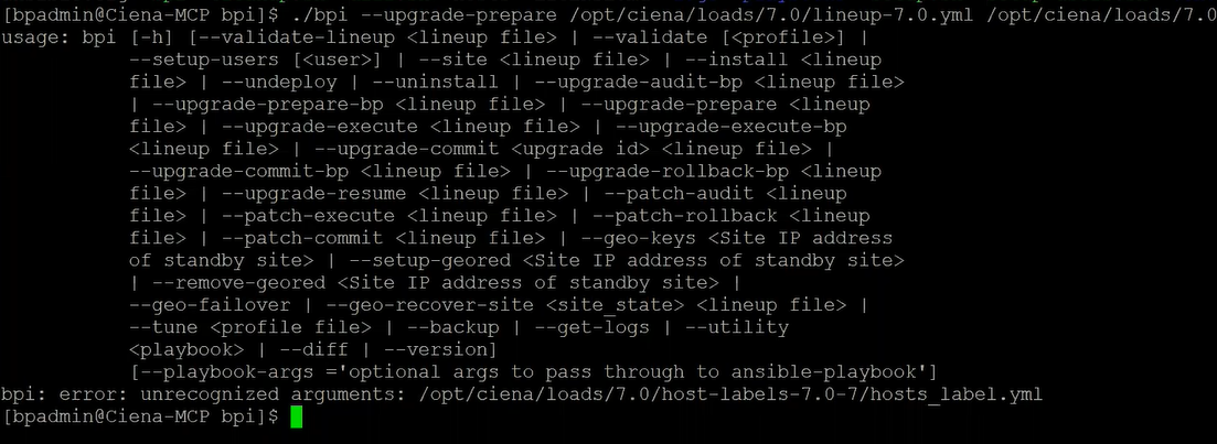 MCP: Getting bpi error while running upgrade prepare