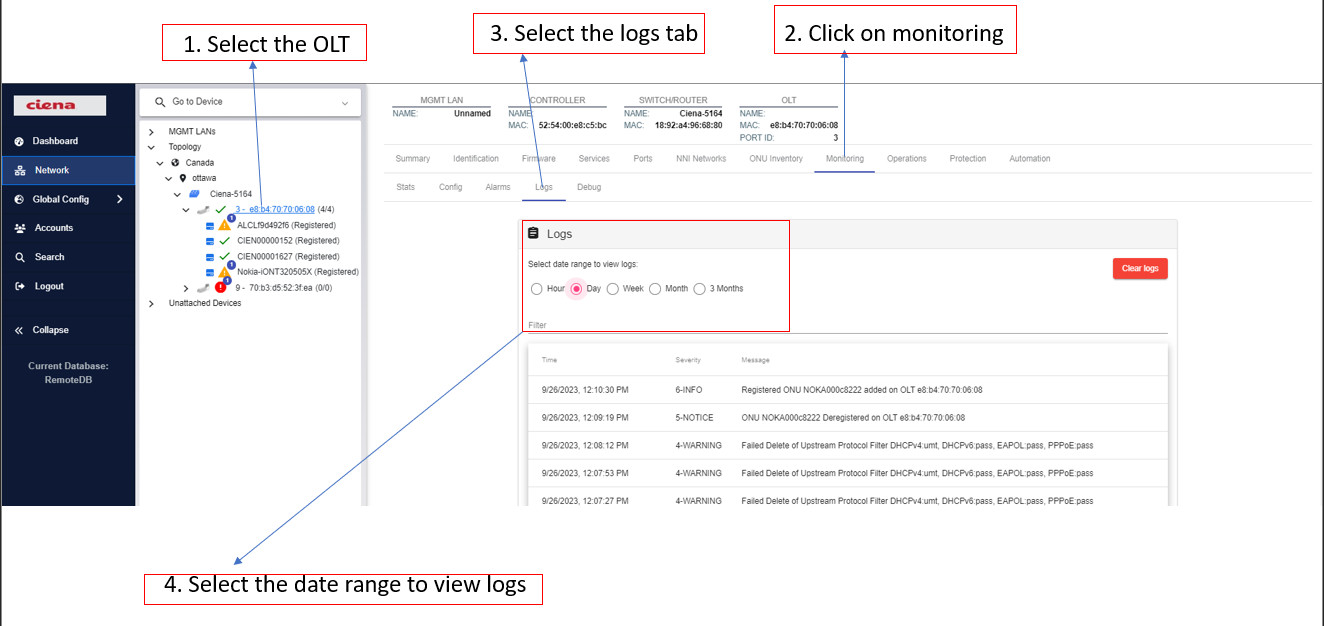 MCMS : How to retrieve OLT and ONU logs using MCMS manager