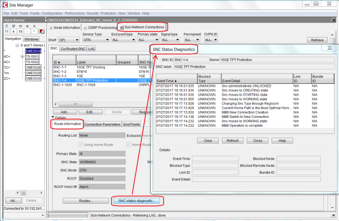 OME 6500: View the Status of Control Plane OSRP SNC in Site Manager