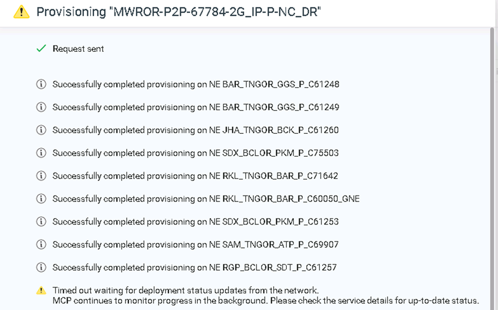 MCP: Timeout warning while provisioning packet services
