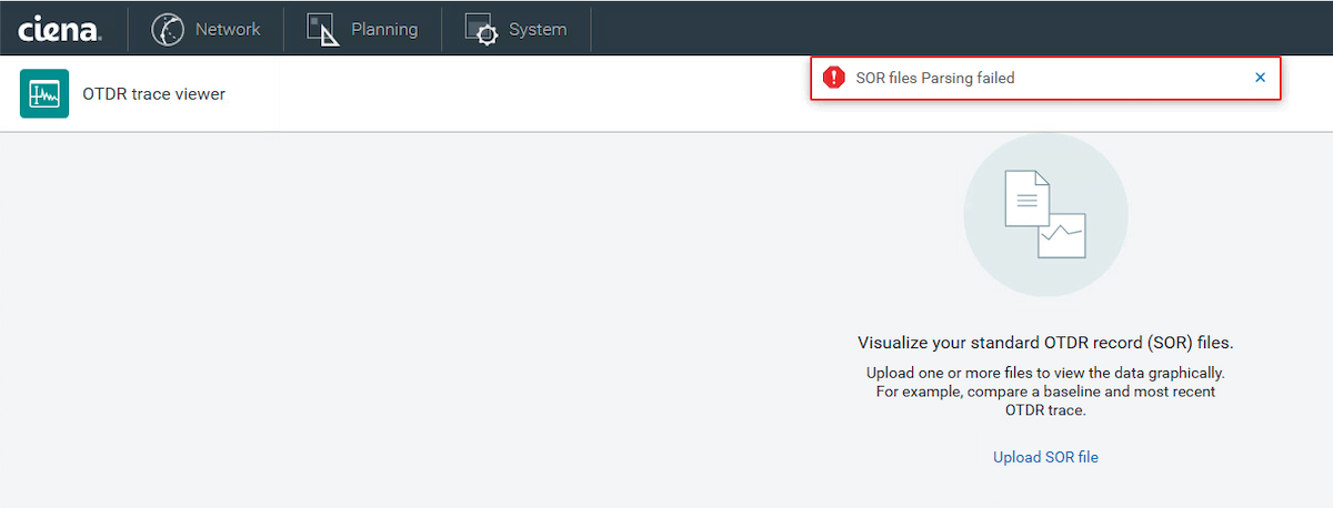 OME 6500: MCP SOR files parsing failed error in OTDR trace viewer