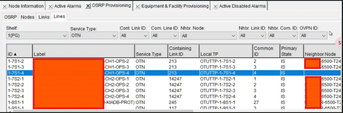 6500 T-Series: Remote Node Unreachable alarm on OSRPLINE (L1 OSRPLINE)